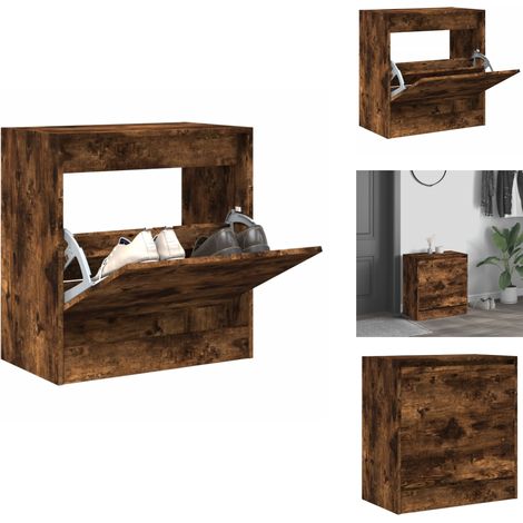The Living Store Armoire à chaussures chêne fumé 60x34x63,5 cm bois d'ingénierie - Rangement chaussures (1/5)