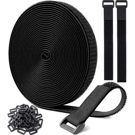 Attaches de câble réglables avec 20 boucles adhésives, attaches de câble réutilisables noires, sangles de fixation à boucles et crochets pour la gestion des câbles(2.0CM) (1/5)
