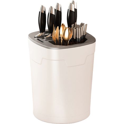Block Couteaux Cuisine Blanc, Rotation Degrés Universel Porte Couteaux de Cuisine Cuisines für Sortimentsgeräte (1/5)