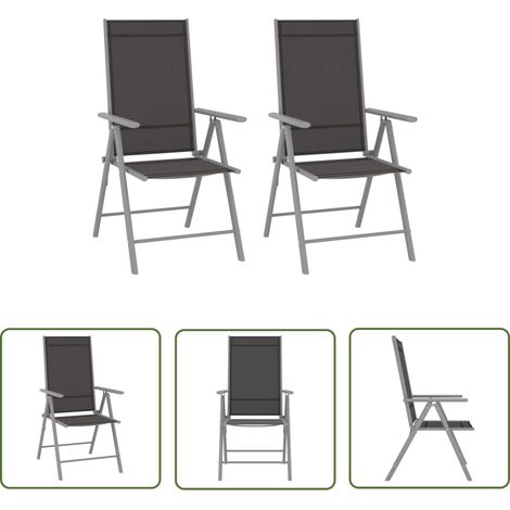 The Living Store Chaises de jardin pliables lot de 2 Textilène Noir - Chaise De Jardin - Chaise Pliante - Mobilier De Jardin - Fauteuil De Jardin - Textile (1/5)