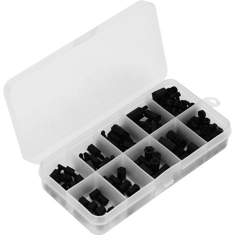 Kit 180 pièces vis écrous noirs nylon M3 entretoises hexagonales simples et doubles assortiment fixations (1/5)