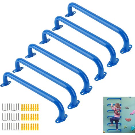 Lot de 6 poignées d’aire de jeux en métal 43,2 cm, barres de singe pour intérieur/extérieur, cadres d’escalade, cabanes et échelles murales (bleu) (1/5)