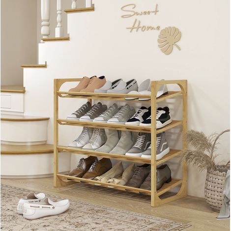 Zapatero de bambú de 4 niveles, 12 pares, 76 x 33 x 67 cm, natural (1/5)