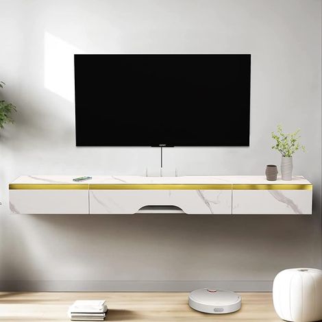Meuble TV Suspendu, Etagere TV Murale, Meuble TV Suspendu Bois Etagere Avec 2 tiroirs et 1 porte, Murale Flottante TV Meuble Etagere TV Support, Meuble TV Flottant avec Grand Espace de Rangement (1/5)