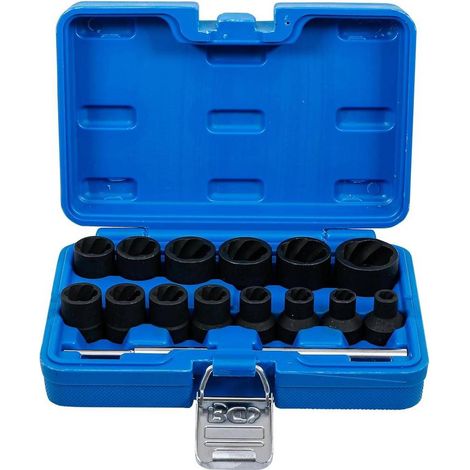 Jeu de Douilles Spiralées 16 pcs 8-27 mm - Extracteur de Vis 12,5 mm (1/2) - Résistant et Pratique pour Dévissage - D-Work