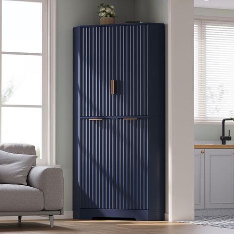 Mobile angolare 60 x 60 x 172 cm - armadio dispensa con 4 ante ondulate, ripiani regolabili, salvaspazio, stile moderno, mdf, blu (1/5)