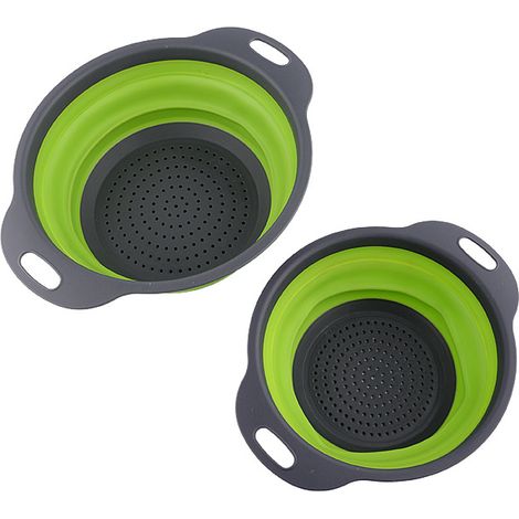Lot de 2 passoires pliables en silicone, rondes, de 29,5 x 22,5 x 2,5 cm et 30 x 24 x 2,5 cm. Idéales pour égoutter les pâtes, les légumes et les fruits. (1/4)