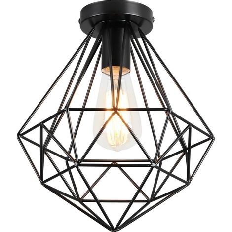Plafonnier Antique En Diamant 26CM Luminaire Plafonnier Moderne Lampe De Plafond Vintage E27 Pour Loft, Bureau, Intérieur Noir (1/5)