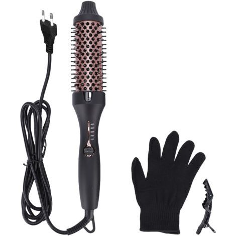 QORVA-3-in-1 Hot Air Comb, Thermal Brush, Curling Iron and Straightening Brush, 38mm Barrel, Dual PTC Fast Heating, 5 Temp Settings (120°C-200°C), Ceramic Coating, Auto Shut-Off Black+Rose Gold EU Plu