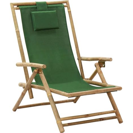 Silla de relax reclinable de bambú y tela verde vidaXL