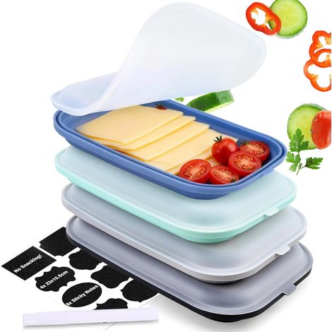 Boîtes Rangement Frigo Lot de 4 Boite a Fromage Jambon pour Refrigerateur Four, Micro-Ondes (-40℃-230℃) Lave-Vaisselle, Empilable, Sans BPA, 15,5x3,2x23cm, pour Conserver la Charcuterie (1/5)