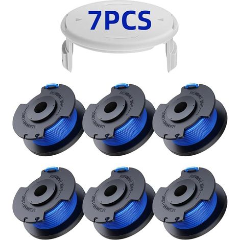 Paquete de 7 carretes de hilo de repuesto para desbrozadoras Ryobi One+ AC14RL3A de 18 V, 24 V y 40 V. Diámetro del carrete: 1,6 mm. Longitud: 20,11 m (6 carretes de hilo, 1 funda). (1/5)