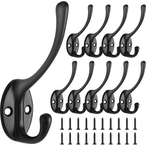 Lot de 10 crochets rétro pour vêtements, crochets muraux vintage en métal pour placard, salle de bain, cuisine (noir) (1/5)