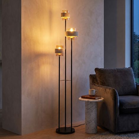 LED Stehleuchte Stehlampe Wohnzimmerlampe Fußschalter 3-flammig Schwarz H 167 cm (1/5)