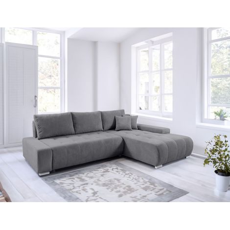 Ecksofa Sofa mit Schlaffunktion VOGAR Stoff Poso Grau Ottomane Rechts (1/5)