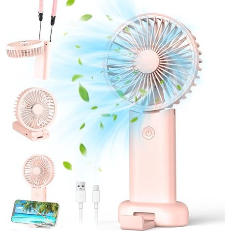 Ventilatore portatile,mini ventilatore a mano,piccolo ventilatore da viaggio,ventilatore portatile ricaricabile con 3 velocità,campeggio (rosa) (1/5)