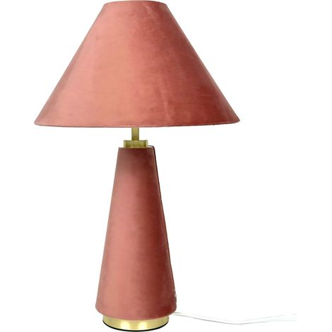 Lámpara de mesa Relaxdays, pantalla de terciopelo y base metálica, E14, HxD: 47 x 30 cm, lámpara de noche, rosa/dorado
