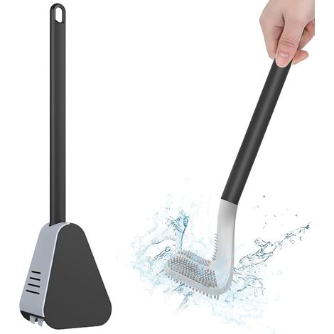 1 Ensemble brosse toilette, long manche, tête silicone triangulaire, support mural, salle de bain (1/5)