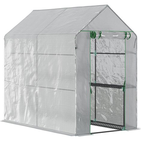 Serra da giardino a tunnel con 4 ripiani, porta con zip, PE, 120 x 186 x 190 cm, bianca, MODENUIT (1/5)