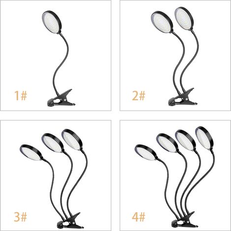 Lampe de croissance USB 3 têtes 234 LED spectre complet lumière naturelle réglable pince bureau horticole plantes d'intérieur 5 niveaux gradables minuterie 4/8/12H (1/3)