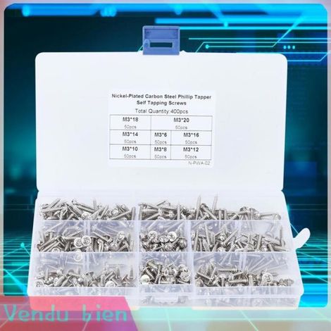 Garosa Vis autotaraudeuse Vis en Acier Inoxydable, 400pcs Vis en Bois de Tapotements Auto-taraudage Vis Plates outillage pointe (1/4)