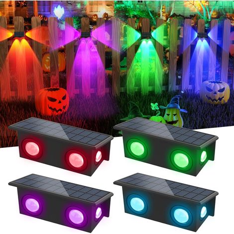 Lampe Solaire Exterieur Lot de 4 Applique Murale Extérieur Moderne Lumière Étanche Sans Fil 7 Couleurs 8 Éclairage Modes Pour Entrée Clôture Bois Porte De Terrasse Boîte Aux Lettres Jardin