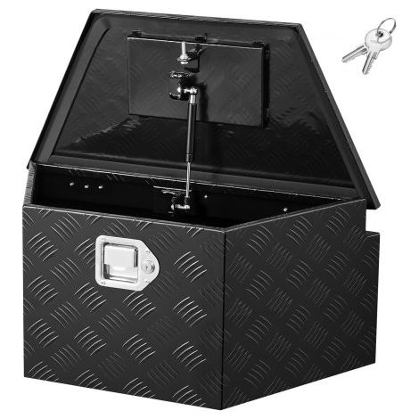 Deichselbox Truckbox 660 x 330 x 305 mm aus Aluminium, 50 kg Belastbare Werkzeugaufbewahrungsbox mit Schloss & Schlüsseln, Anhängerbox für Pickup-Ladeflächen RV SUVs Geländewagen, Schwarz (1/5)