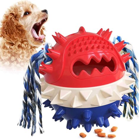 MINKUROW Kauspielzeug für Hunde, Hundezahnbürsten-Spielzeug, fließender Futterball mit Seil, Zahnreinigung für Hundewelpen (Blau 1) (1/5)