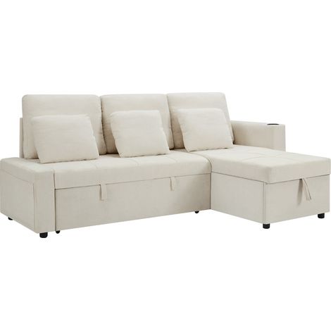 Divano letto 3 posti estraibile in ciniglia con chaise longue contenitore HOMVRA (1/5)