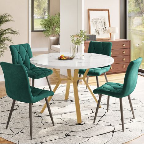 Conjunto mesa y sillas comedor redonda MDF mármol OKMYHOME (1/5)