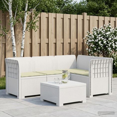Canapé de Jardin 4 Places Modulable Aspect Rotin PP avec Coussins Blanc et Crème - PANGIVO (1/5)
