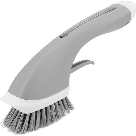 Brosse vaisselle manche long antidérapant distributeur automatique de liquide nettoyant cuisine poêle assiettes gris 30cm (1/5)