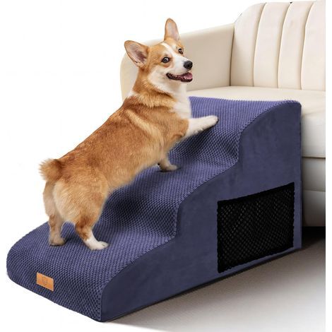 Hunderampe mit 3 Stufen, hochdichtem Schaumstoff, rutschfest, waschbarer Bezug für Bett oder Sofa (1/5)
