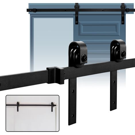 Wolketon Porte Coulissante  Système de porte coulissante Kit de Rail Porte de Grange/Coulissante perçage pour porte épaisseur 35-45 mm largeur 152cm (1/5)