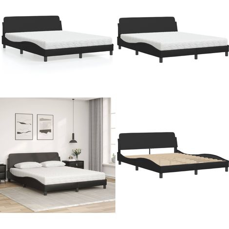 Bett mit Matratze "Dover" Schwarz 160x200 cm Kunstleder - Kunstlederbett - Matratze mit Schaumstoff (1/5)