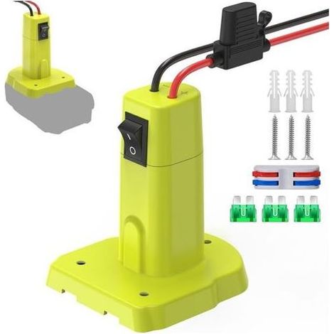 Adaptateur Power Wheel compatible avec batterie Ryobi 18 V, kit convertisseur de batterie amélioré avec interrupteur, fusible et bornes de câble, câble 12 AWG (1/4)