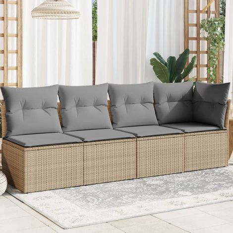 Sofá de jardín de 4 plazas con cojines ratán sintético beige vidaXL