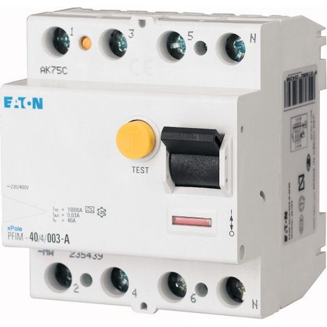 Disyuntor diferencial de 10 kA, In=40 A, IN=0,03 A, tipo A, 4 polos, serie PFIM PFIM-40/4/003-A-MW