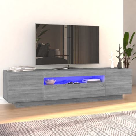 Meuble TV avec lumières LED Banc TV Moderne Meuble de Rangement Sonoma gris 160x35x40 cm XHET62378 (1/5)