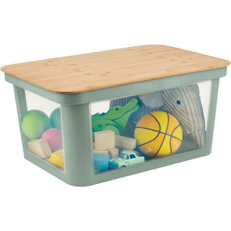 Boîte de rangement Rotho PINA avec couvercle 45L Vert sauge/Bambou/Transparent