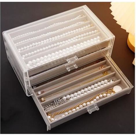 Necklace storage box, acrylic storage box with velvet tray, dustproof for women