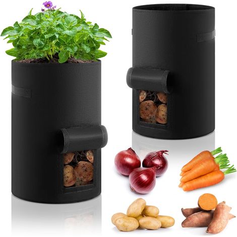 Lot de 2 sacs de culture pour pommes de terre avec fenêtre de récolte, sacs de jardinage durables avec poignées pour pommes de terre, tomates et légumes, fournitures de jardinage (1/5)