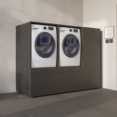 Roomart S2 Waschmaschinen-Schrankwand 194 cm, Schwarz-Eiche