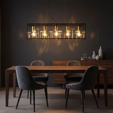 LED Hängeleuchte Deckenleuchte Esszimmerlampe kürzbar Schwarz Metall H 120 cm (1/5)