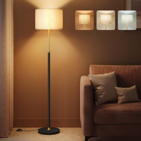 Lampadaire, Lampe sur Pied, Hauteur Réglable de 140 à 170 cm, Style Moderne, Interrupteur à Pied, Abat-Jour en Tissu, Douille E27, Doré et Noir (1/5)