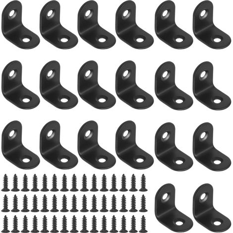 Lot de 20 équerres en L noires de 20 mm à angle droit pour chaise en bois, bibliothèque, planche, fenêtre, meuble (20 x 20 x 2 mm) (1/5)