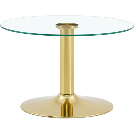 Runder Couchtisch 70x70x45 cm aus gehärtetem Glas und Metall, goldfarben – MEUBLIV (1/5)