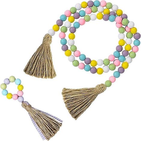 Guirlandes de perles en bois avec pompons, guirlande de perles en bois en forme de carotte pour Pâques