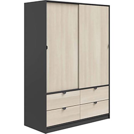 Guardaroba 2 Ante Ponna, Armadio Camera da Letto Appendiabiti, 2 Ripiani, 60x200h cm Grigio Antracite
