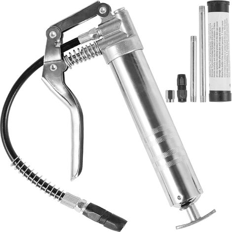 VEVOR Pistol Grip Grease Gun, 3500 PSI, 4 OZ / 120 CC Capacity Heavy Duty Professional Grease Gun, with 11.65 Inch Flexible Hose 2 Black Flat Couplers, 1 Reinforced Nozzle, and 2 Rigid Metal Pipes (1/5)